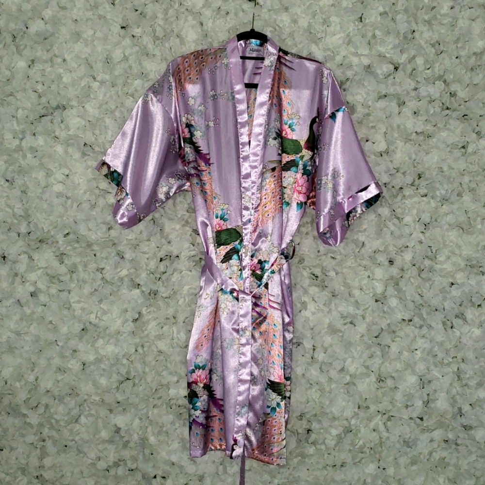 Peacock satin robe